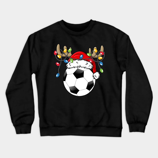 Soccer Ball With Santa Hat Reindeer Antlers Christmas Lights Crewneck Sweatshirt by Kimko